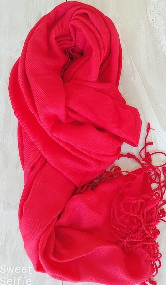 Alquimia Accessories - RUBY RED FRINGE LONG SCARF PASHMINA